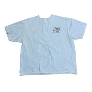 White Playboy Graphic Shirt - Size Medium Cropped to 23.5 Inches Length